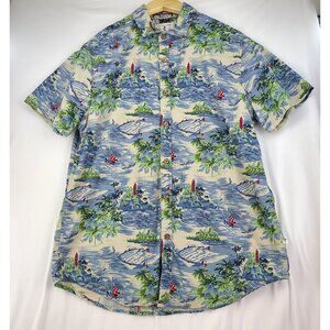Denim and Flower Tropical Vibe Ricky Singh Hawaiian Sailing Beach Short Sleeve M